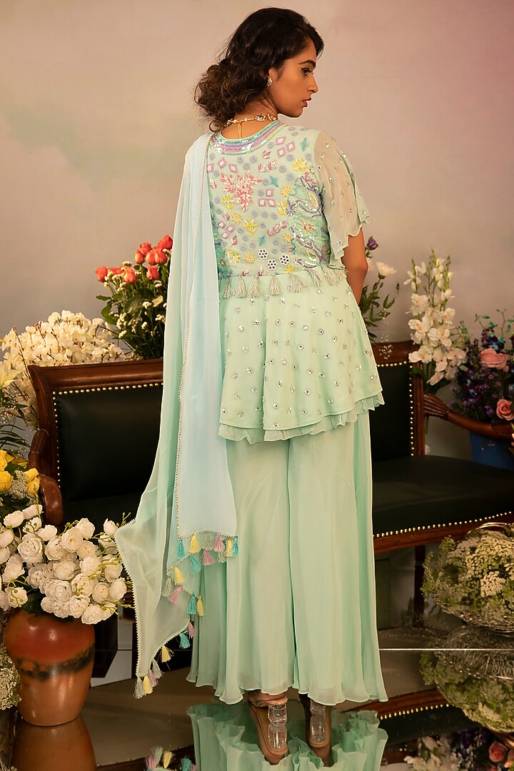Light Green Party Wear Sharara Set by Ruh Clothing at Pernia's Pop Up Shop