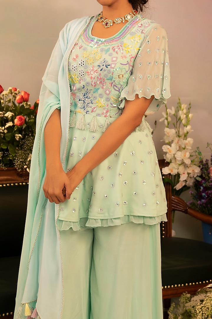 Light Green Party Wear Sharara Set by Ruh Clothing at Pernia's Pop Up Shop
