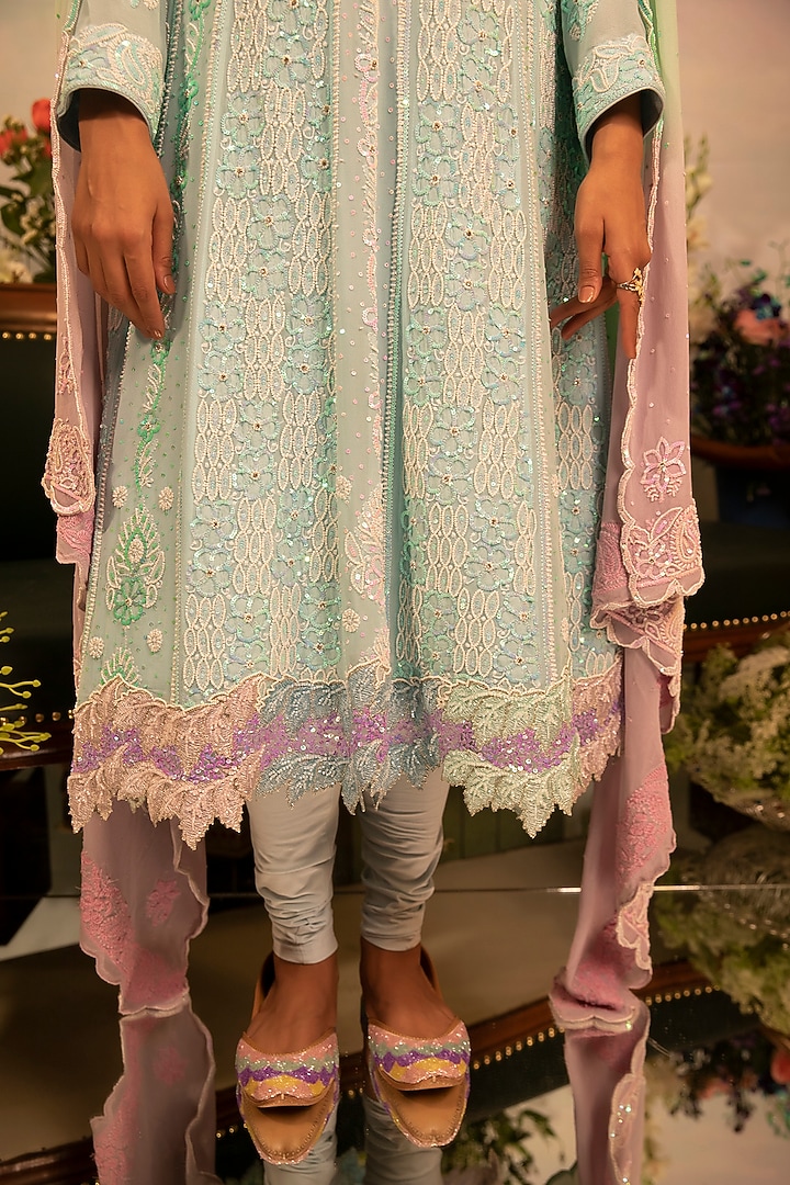 Light Blue Embroidered Bridal Anarkali Set by Ruh Clothing at Pernia's Pop Up Shop