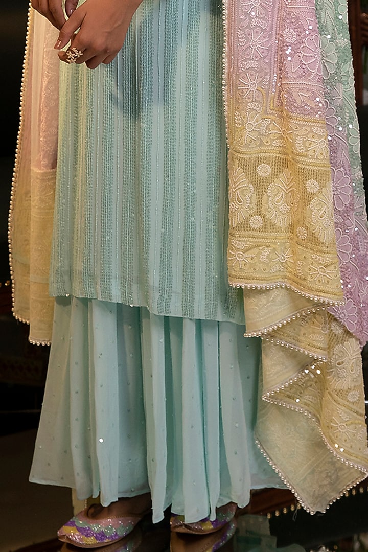 Powder Blue Georgette Bridal Sharara Set by Ruh Clothing at Pernia's Pop Up Shop