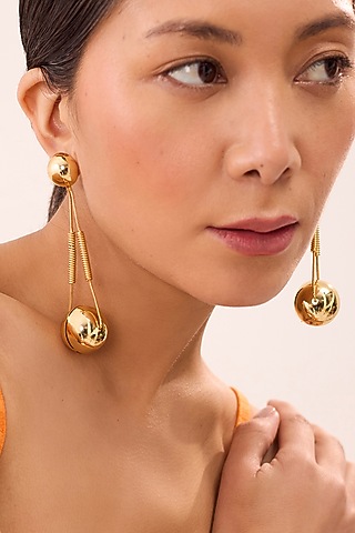 Gold Plated Enameled Drop Earrings by Ruhheite