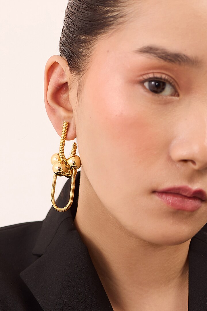 Gold Plated Enameled Dangler Earrings by Ruhheite at Pernia's Pop Up Shop