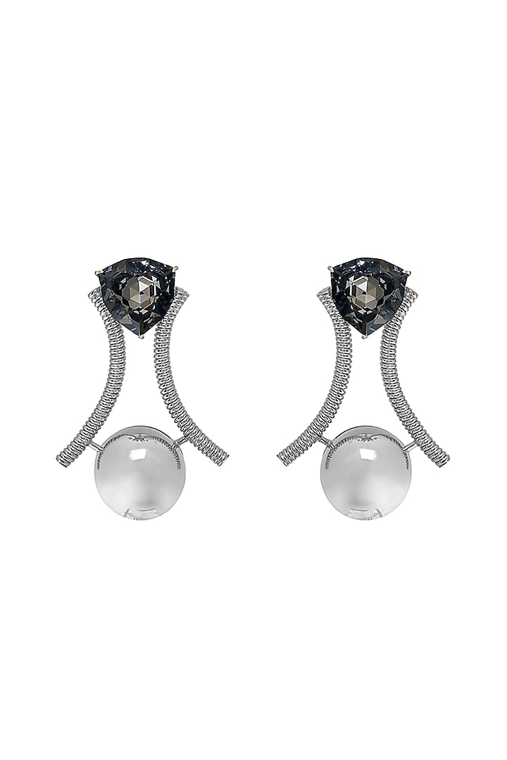 White Finish Swarovski Stone & Pearl Enameled Dangler Earrings by Ruhheite at Pernia's Pop Up Shop