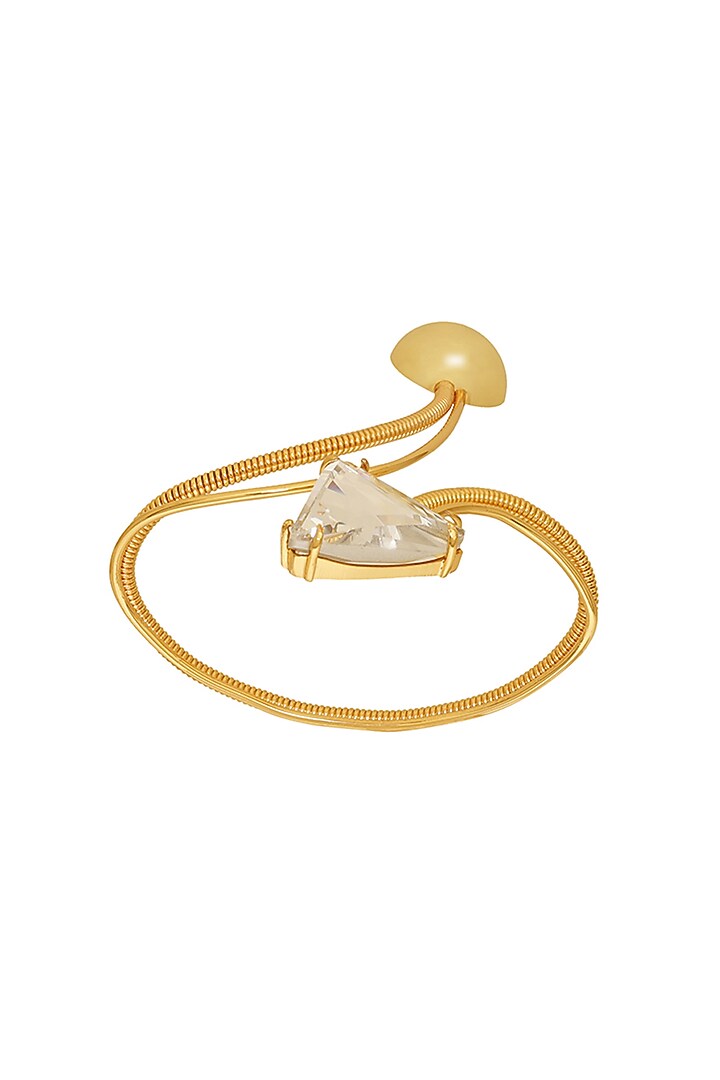 Gold Plated Swarovski Stone & Pearl Enameled Palm cuff by Ruhheite at Pernia's Pop Up Shop