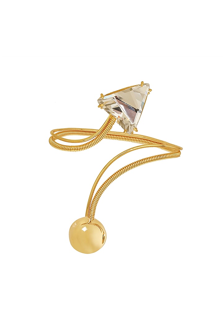 Gold Plated Swarovski Stone & Pearl Enameled Palm cuff by Ruhheite at Pernia's Pop Up Shop