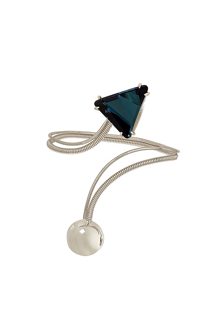 White Finish Blue Swarovski Stone & Pearl Palm Cuff by Ruhheite at Pernia's Pop Up Shop