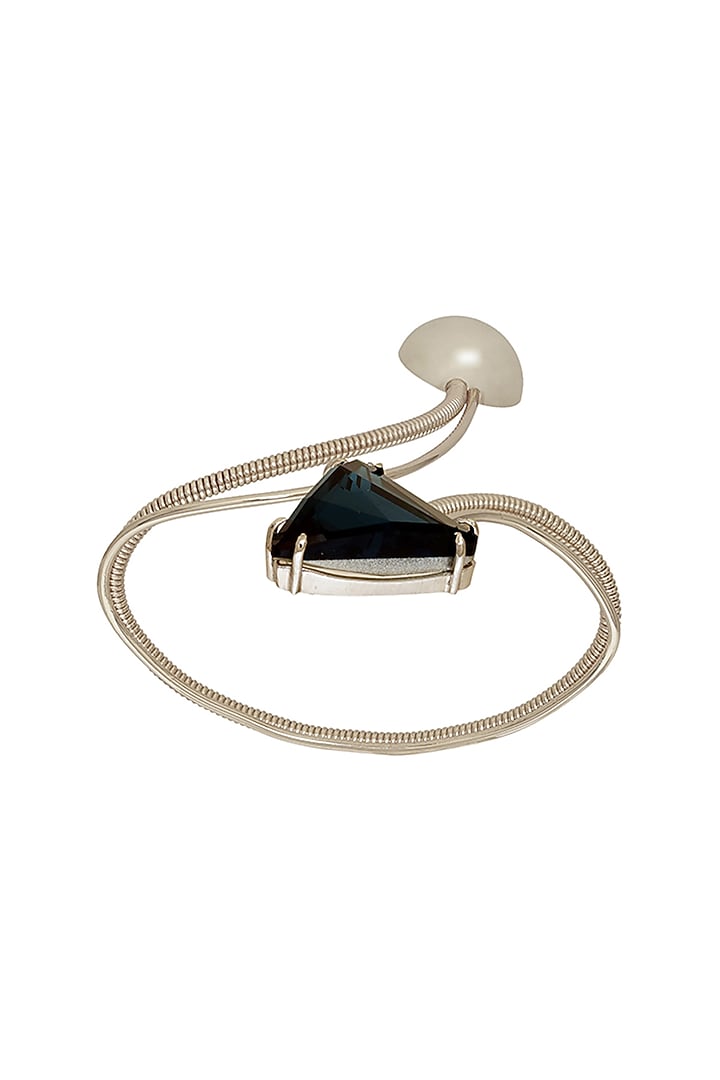 White Finish Blue Swarovski Stone & Pearl Palm Cuff by Ruhheite at Pernia's Pop Up Shop