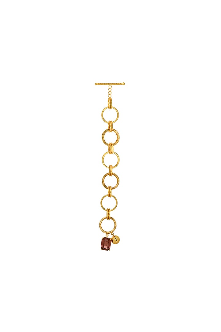 Gold Finish Pink Swarovski Stone Openable Bracelet by Ruhheite at Pernia's Pop Up Shop