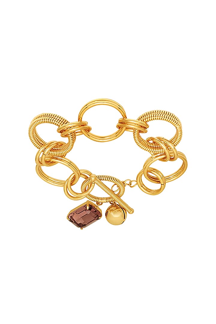 Gold Finish Pink Swarovski Stone Openable Bracelet by Ruhheite at Pernia's Pop Up Shop