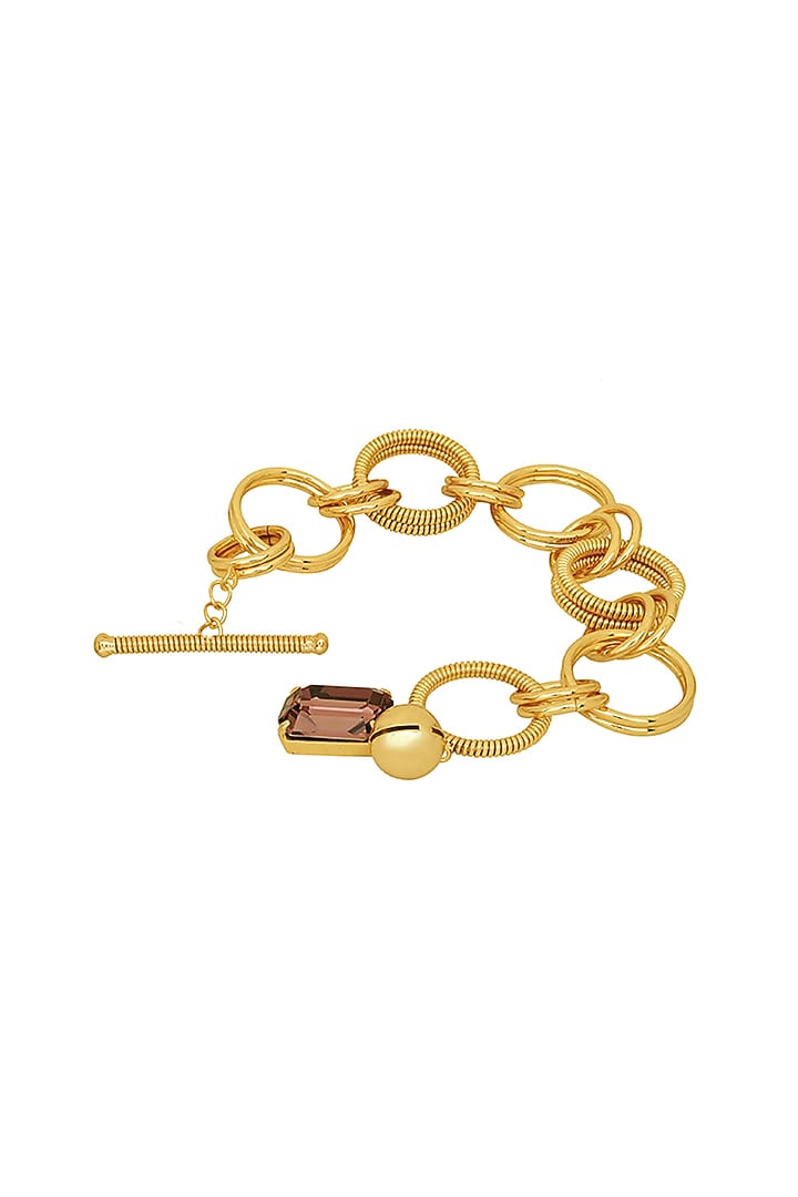Gold Finish Pink Swarovski Stone Openable Bracelet by Ruhheite at Pernia's Pop Up Shop