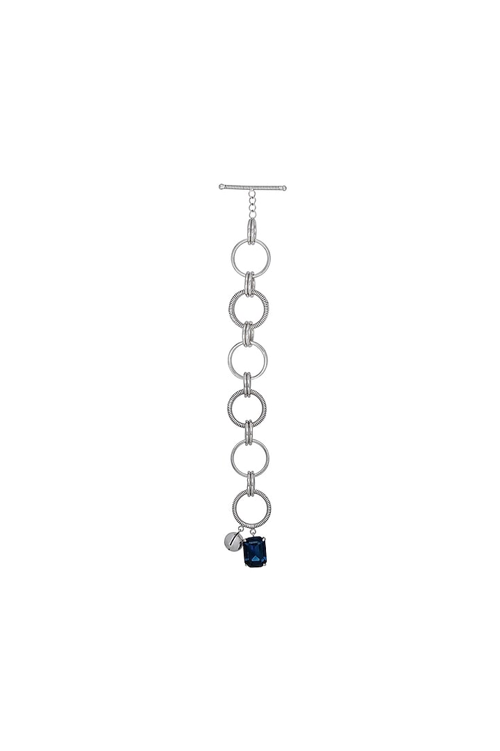 White Finish Blue Swarovski Stone Openable Bracelet by Ruhheite at Pernia's Pop Up Shop