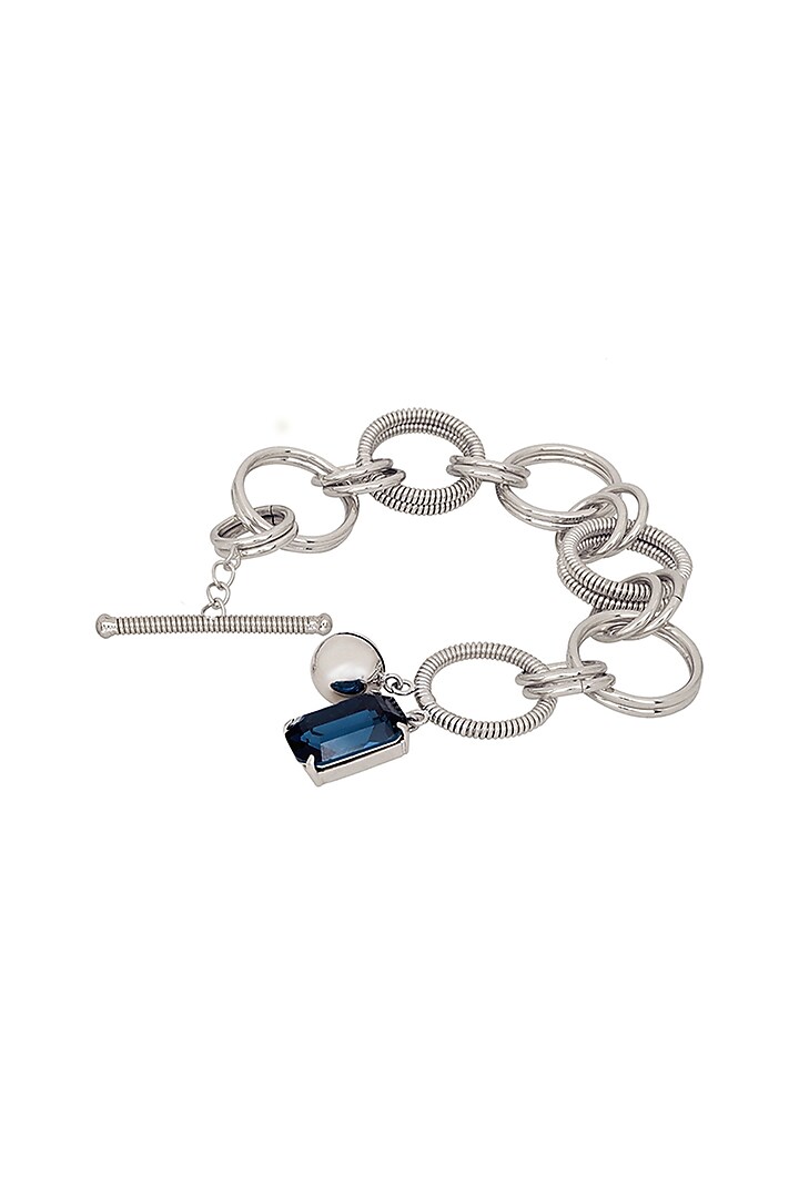White Finish Blue Swarovski Stone Openable Bracelet by Ruhheite at Pernia's Pop Up Shop