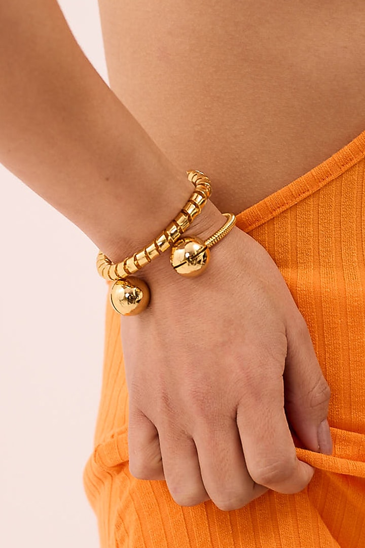Gold Finish Two Way Adjustable Bracelet (Set of 2) by Ruhheite at Pernia's Pop Up Shop
