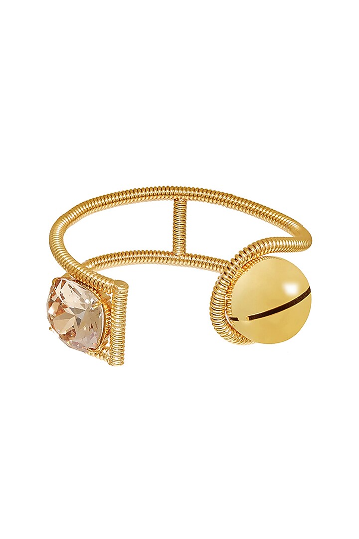 Gold Finish Swarovski Stone Adjustable Handcuff by Ruhheite at Pernia's Pop Up Shop