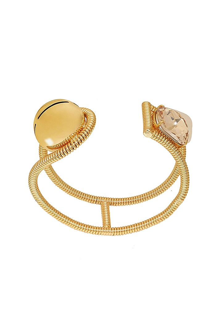 Gold Finish Swarovski Stone Adjustable Handcuff by Ruhheite at Pernia's Pop Up Shop