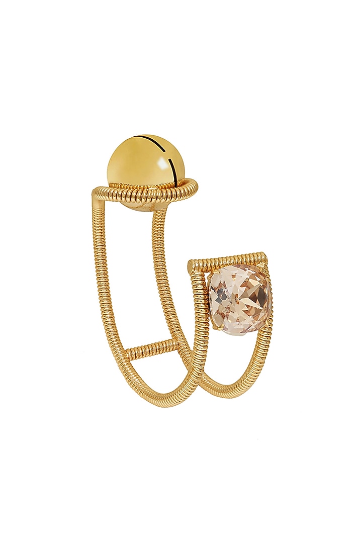 Gold Finish Swarovski Stone Adjustable Handcuff by Ruhheite at Pernia's Pop Up Shop