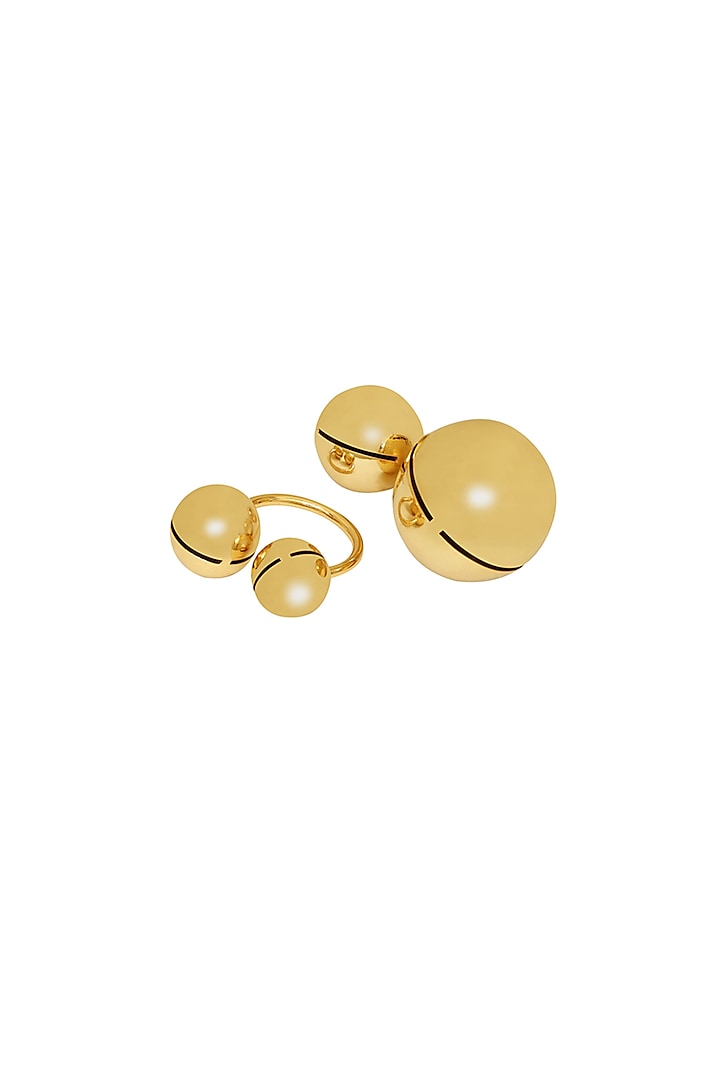 Gold Finish Adjustable Cannes Rings (Set Of 2) by Ruhheite at Pernia's Pop Up Shop