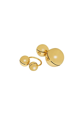 Gold Finish Adjustable Cannes Rings (Set Of 2) by Ruhheite