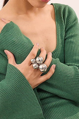 White Finish Adjustable Cluster Ring by Ruhheite