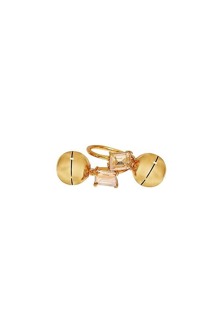 Gold Finish Champagne Swarovski Stone Adjustable Ring by Ruhheite at Pernia's Pop Up Shop