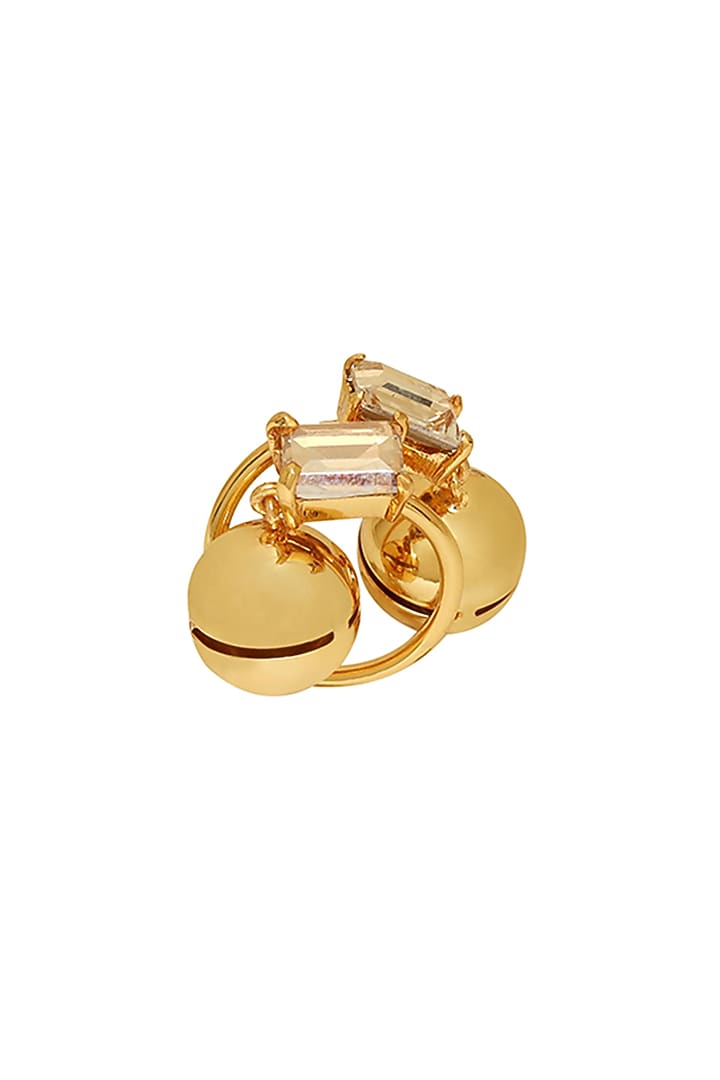 Gold Finish Champagne Swarovski Stone Adjustable Ring by Ruhheite at Pernia's Pop Up Shop