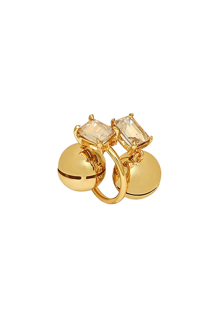 Gold Finish Champagne Swarovski Stone Adjustable Ring by Ruhheite at Pernia's Pop Up Shop