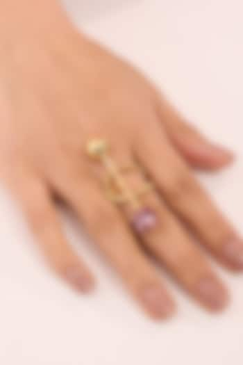 Gold Finish Pink Swarovski Stone Adjustable Ring by Ruhheite at Pernia's Pop Up Shop