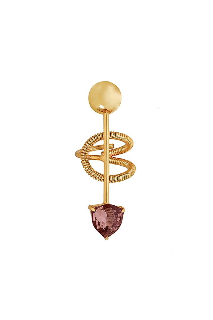 Gold Finish Pink Swarovski Stone Adjustable Ring by Ruhheite at Pernia's Pop Up Shop