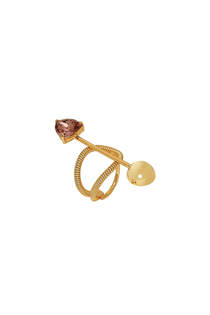 Gold Finish Pink Swarovski Stone Adjustable Ring by Ruhheite at Pernia's Pop Up Shop