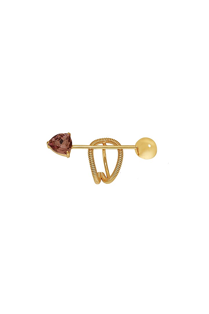 Gold Finish Pink Swarovski Stone Adjustable Ring by Ruhheite at Pernia's Pop Up Shop