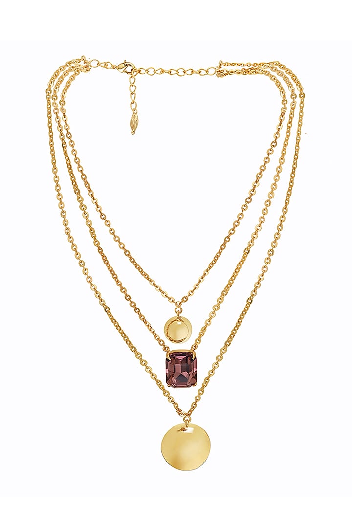 Gold Finish Pink Swarovski Stone Necklace by Ruhheite at Pernia's Pop Up Shop