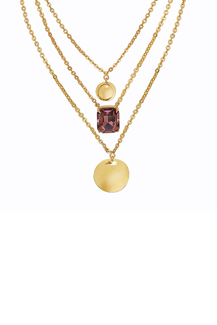 Gold Finish Pink Swarovski Stone Necklace by Ruhheite at Pernia's Pop Up Shop