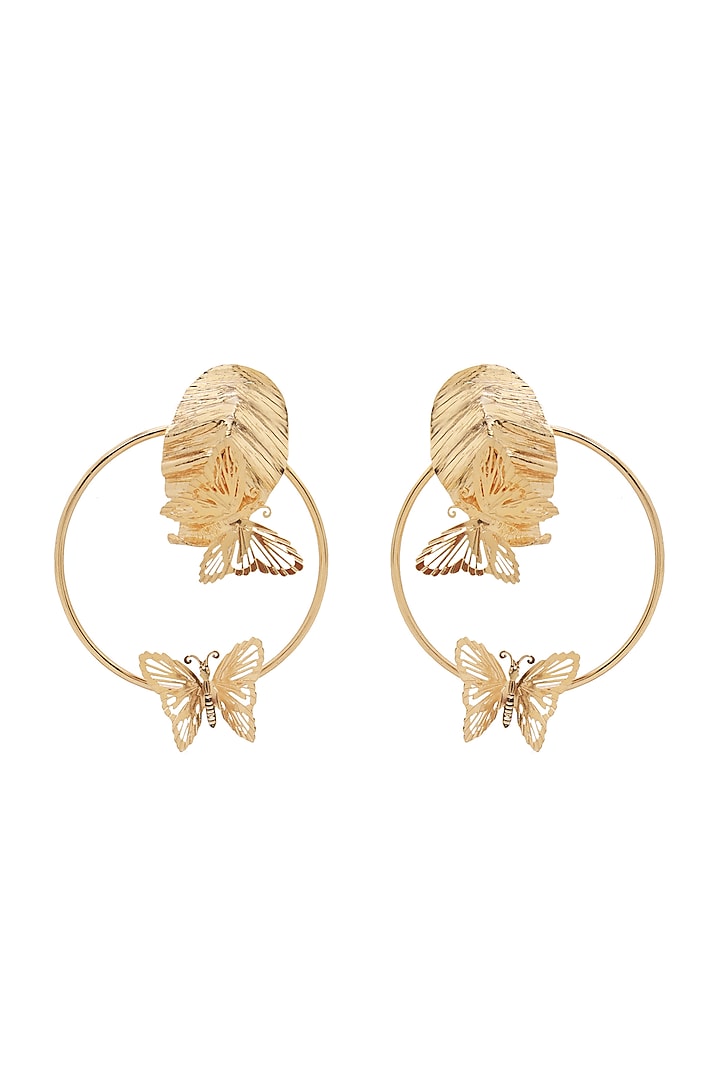 Gold Finish Butterfly Earrings by Ruhheite