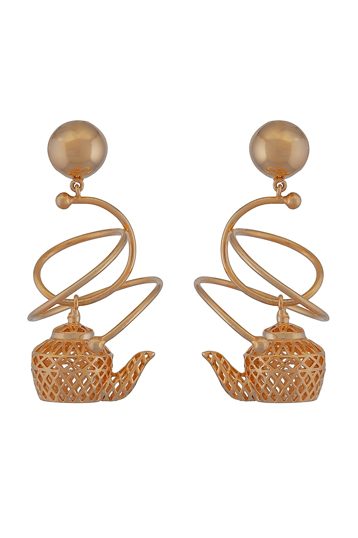 Gold Finish Teapot Earrings by Ruhheite