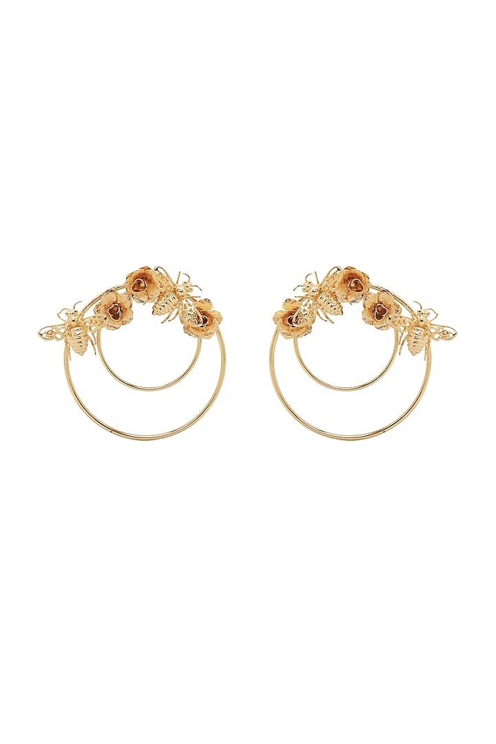 Gold Finish Hoop Earrings by Ruhheite