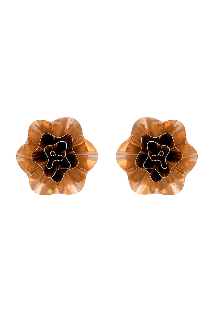 Gold Finish Floral Earrings by Ruhheite