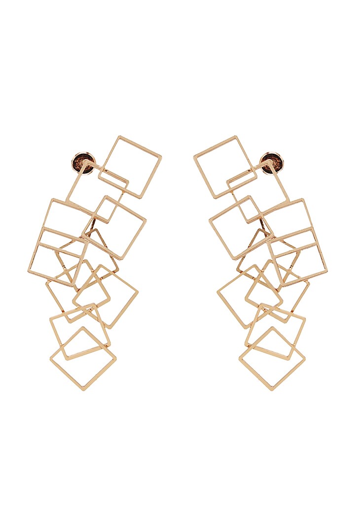 Gold Finish Square Earrings by Ruhheite