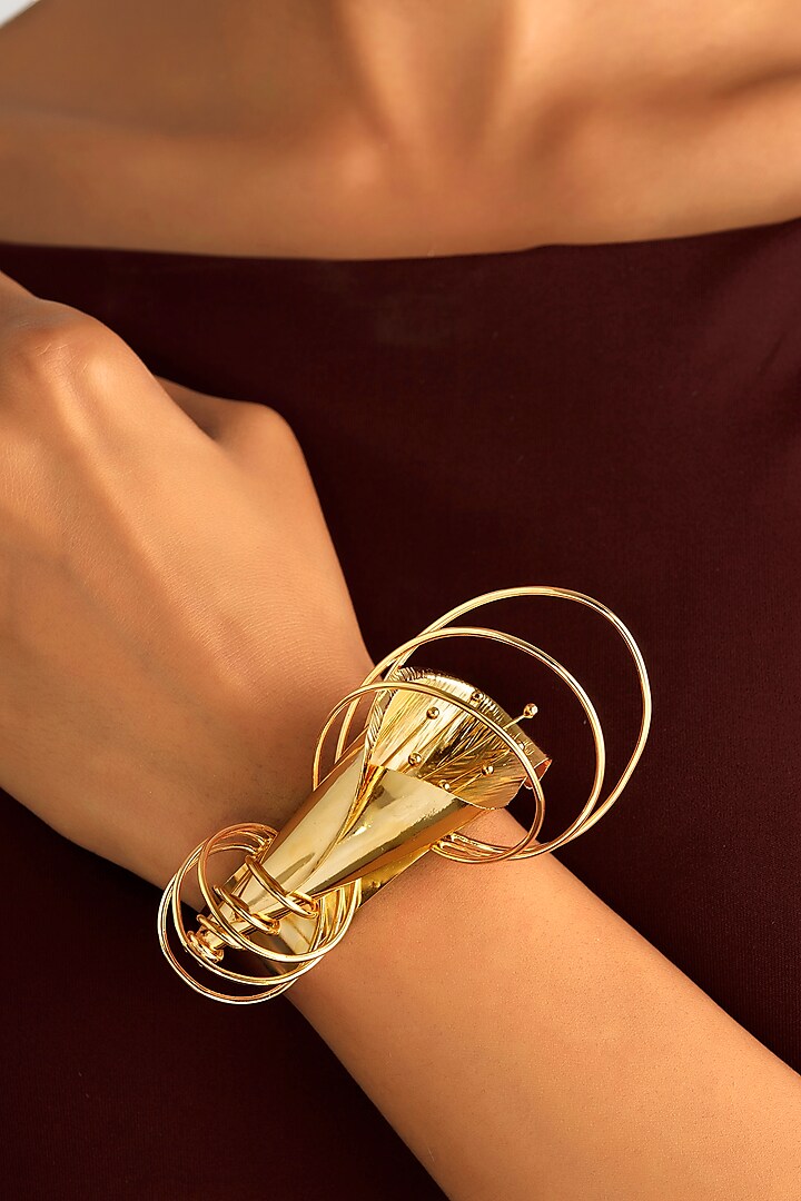 Gold Finish Lily Handcuff by Ruhheite at Pernia's Pop Up Shop