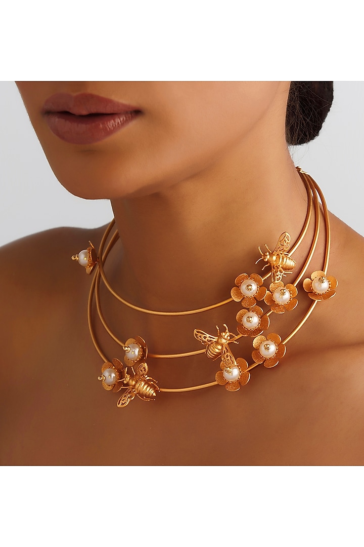 Gold Finish Huddle Choker Necklace by Ruhheite at Pernia's Pop Up Shop