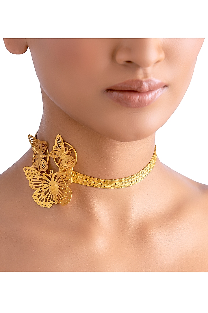 Gold Finish Flutter Choker Necklace by Ruhheite at Pernia's Pop Up Shop