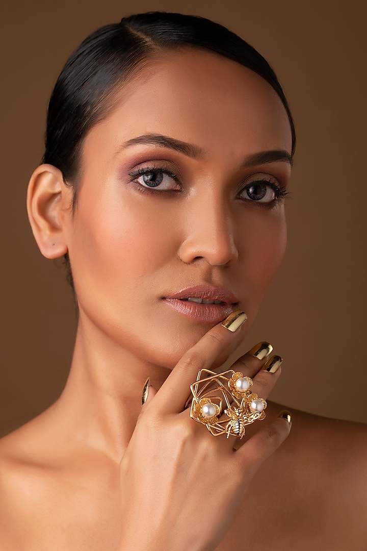 Gold Finish Honeycomb Ring by Ruhheite at Pernia's Pop Up Shop