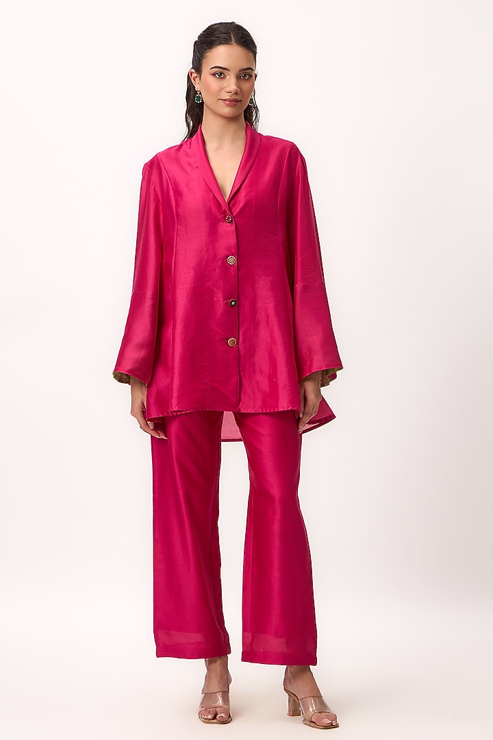 Hot Pink Chanderi Co-Ord Set by Ruchi Marodia at Pernia's Pop Up Shop