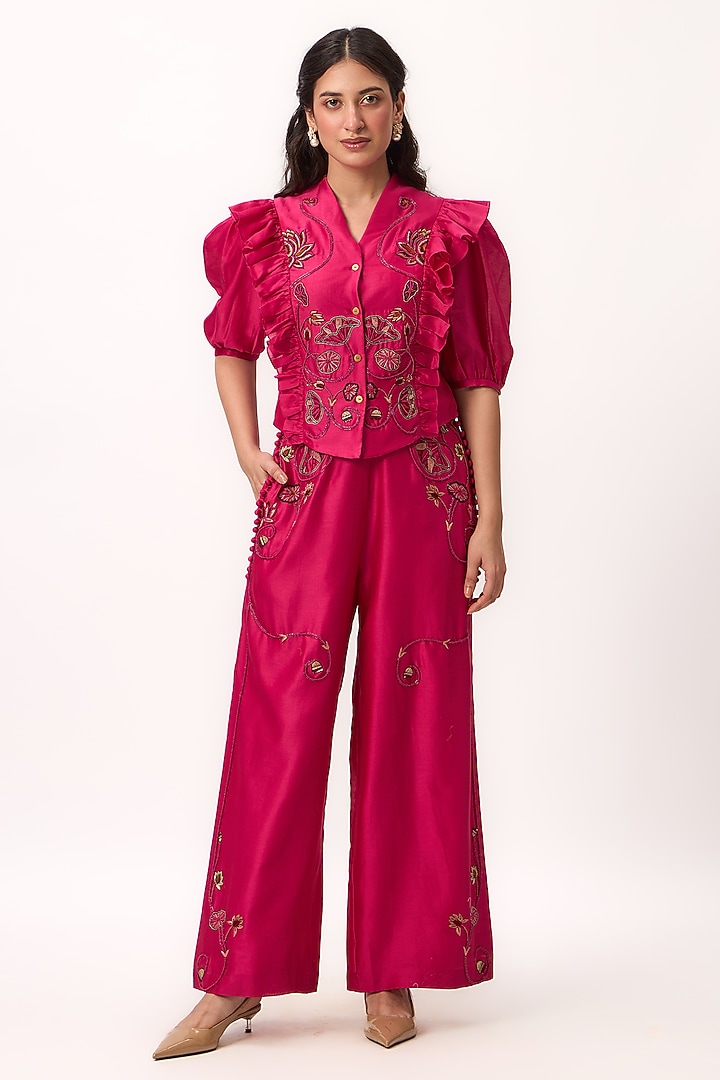 Hot Pink Chanderi Co-Ord Set by Ruchi Marodia at Pernia's Pop Up Shop