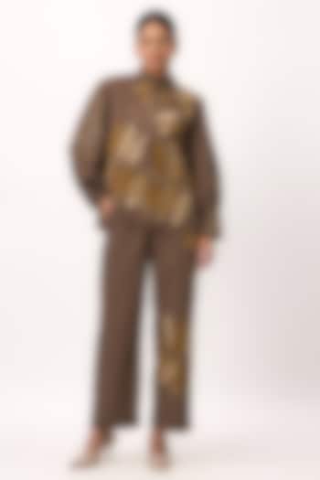 Wood Brown Organic Cotton Poplin Printed Co-Ord Set by Ruchi Marodia at Pernia's Pop Up Shop