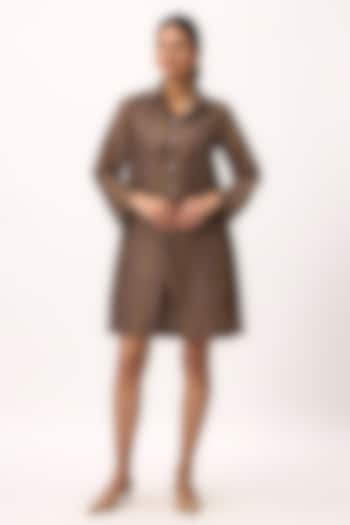 Wood Brown Chanderi Digital Printed Summer Dress by Ruchi Marodia at Pernia's Pop Up Shop
