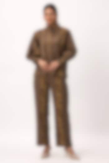 Wood Brown Cotton Satin Handpainted Co-Ord Set by Ruchi Marodia at Pernia's Pop Up Shop
