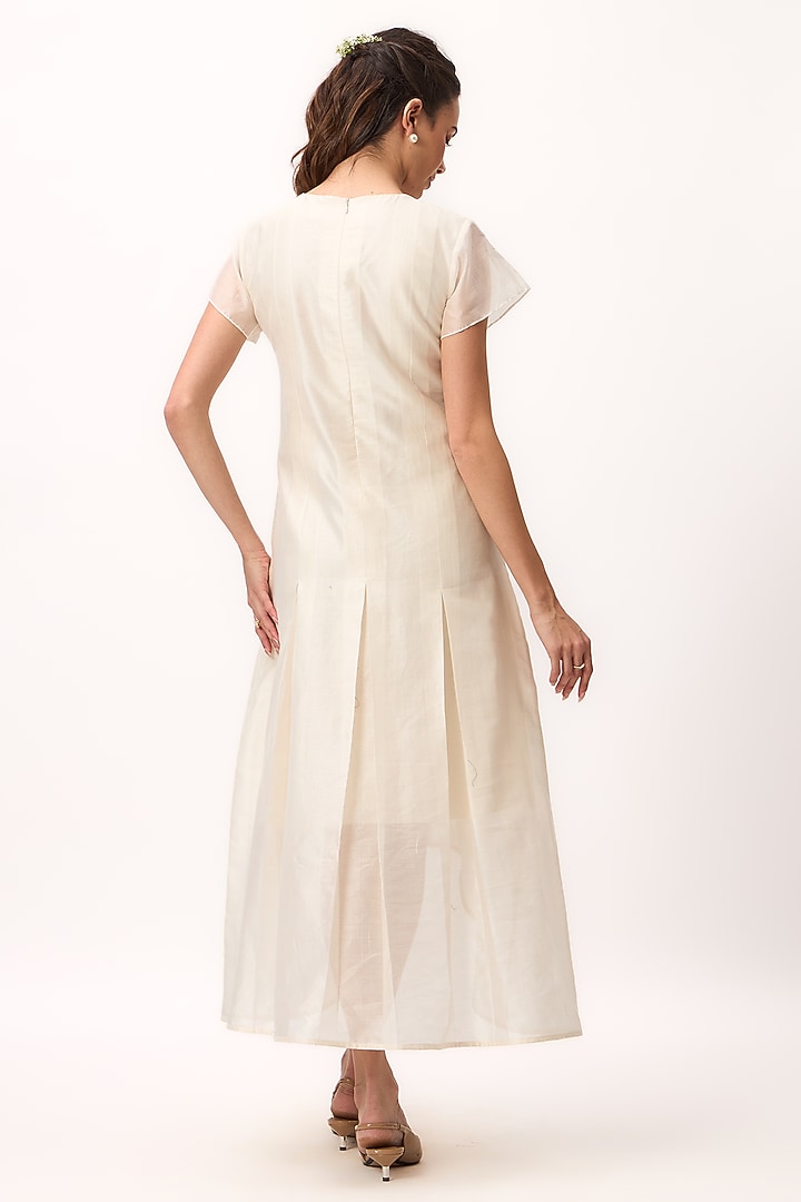 Off-White Chanderi Resham Embroidered Summer Dress by Ruchi Marodia at Pernia's Pop Up Shop