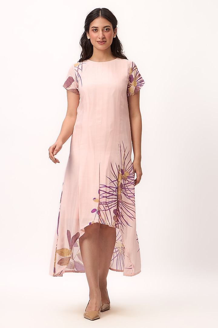 Baby Pink Muslin Silk Digital Printed Summer Dress by Ruchi Marodia at Pernia's Pop Up Shop