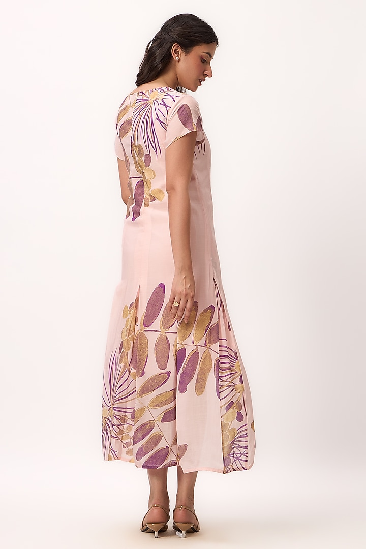 Baby Pink Muslin Silk Digital Printed Summer Dress by Ruchi Marodia at Pernia's Pop Up Shop