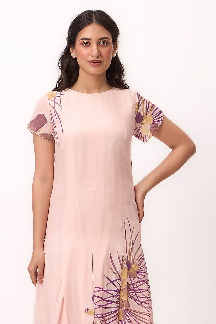 Baby Pink Muslin Silk Digital Printed Summer Dress by Ruchi Marodia at Pernia's Pop Up Shop